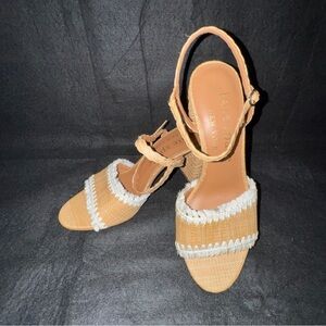 Kate Spade New York Olivia Two Tone Raffia Tassel Braided Block Heel Sandal 9.5